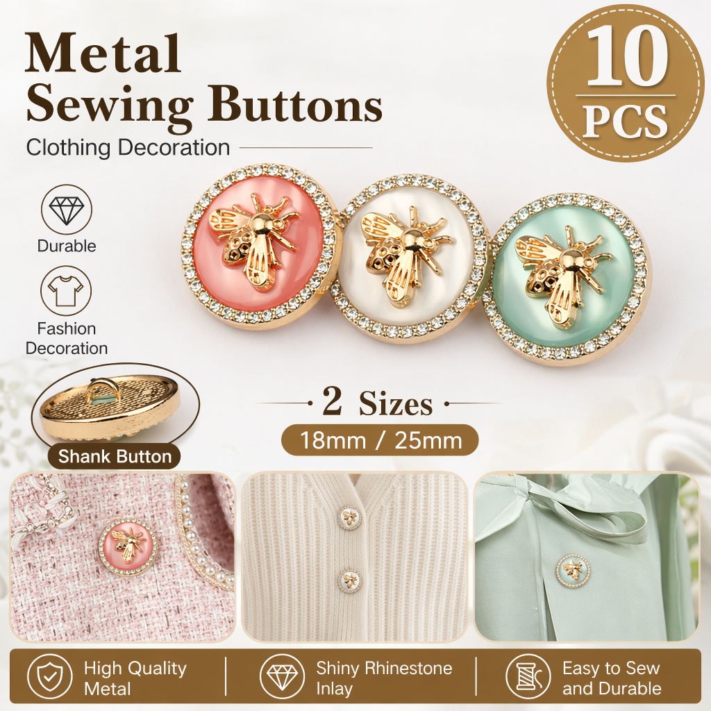 10Pcs Rhinestone Bee Metal Dec - Button Hole Cutter ulasan dan harga