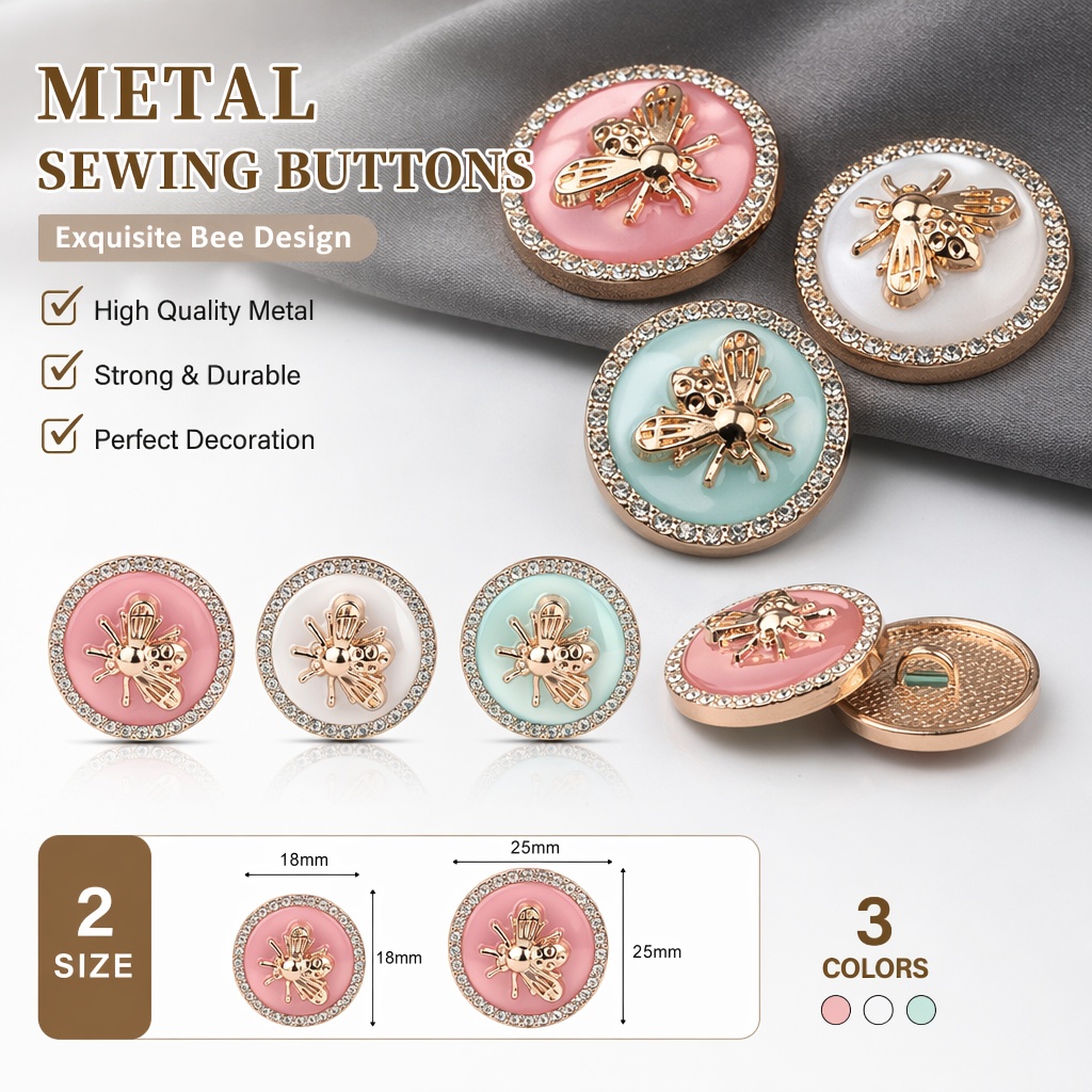10Pcs Rhinestone Bee Metal Dec - Button Hole Cutter ulasan dan harga