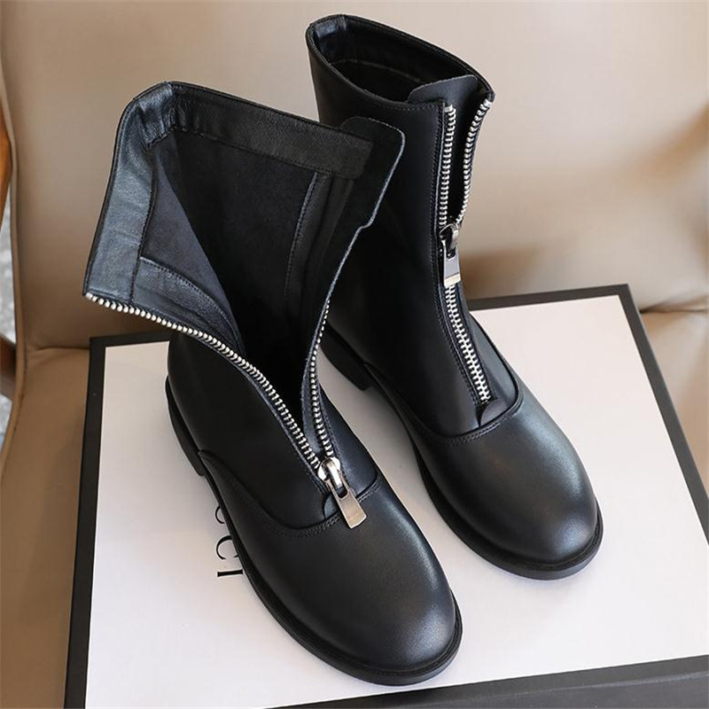 3cm Genuine Leather Trend Fron - Sewing Front Zipper ulasan dan harga