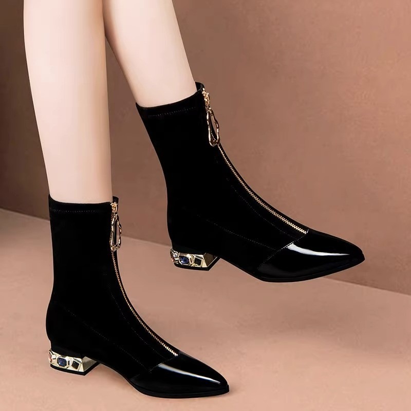 Women Shiny Sequin Ankle Boots - Sewing Front Zipper ulasan dan harga