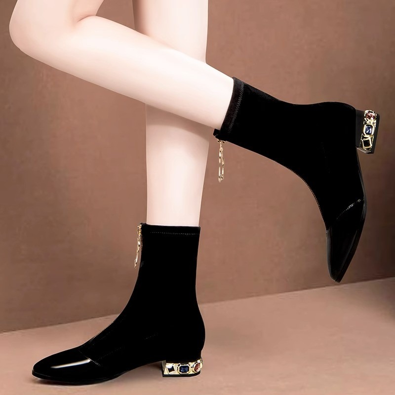 Women Shiny Sequin Ankle Boots - Sewing Front Zipper ulasan dan harga