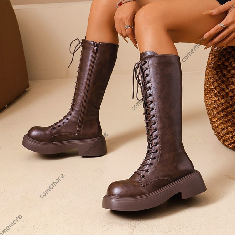 Women Vintage Knee High Platfo - Sewing Front Zipper ulasan dan harga