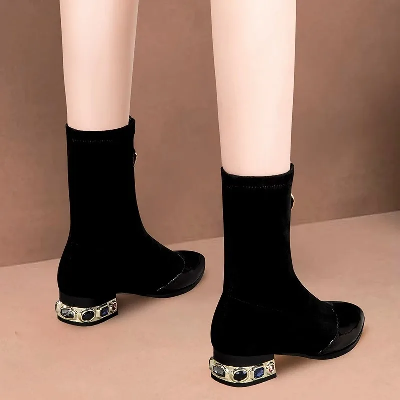 Women Shiny Sequin Ankle Boots - Sewing Front Zipper ulasan dan harga
